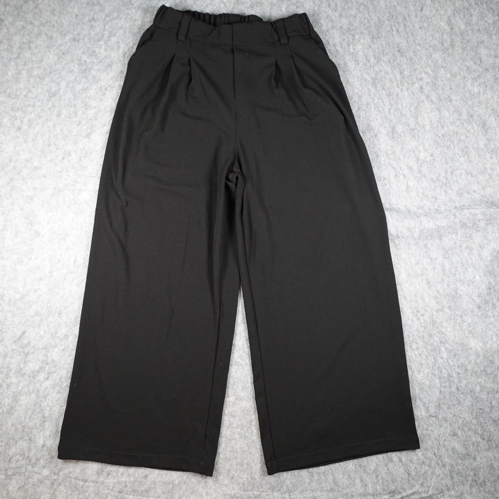 Halara Pants Women Medium Petite Black Flex High Waisted Pocket Wide Leg Waffle
